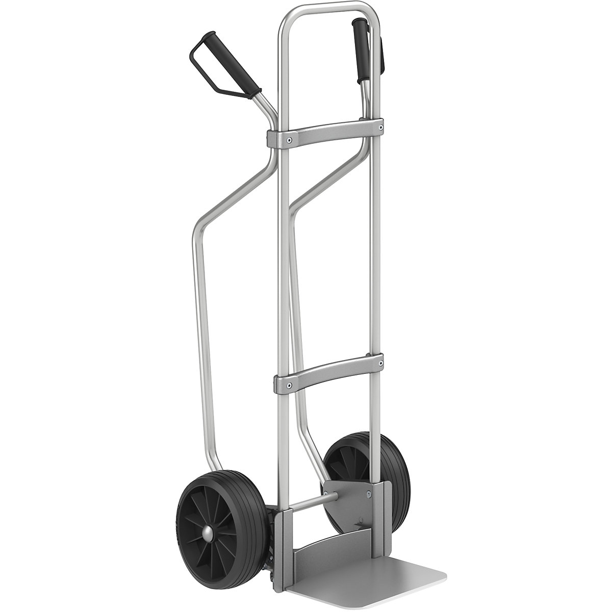 EUROKRAFTpro Aluminium-Sackkarre mit Kufen, Schaufel-BxT 280 x 250 mm, Alu, Vollgummibereifung, ab 2 Stk
