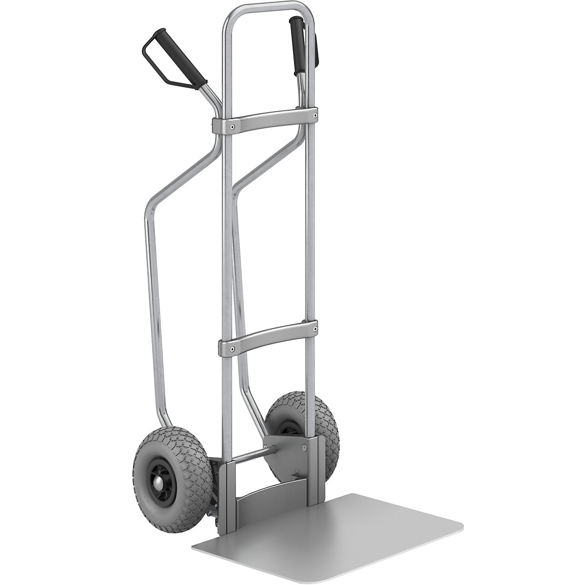 EUROKRAFTpro Sackkarre mit Kufen, verzinkt, Schaufel-BxT 450 x 500 mm, Alu, PU-Bereifung