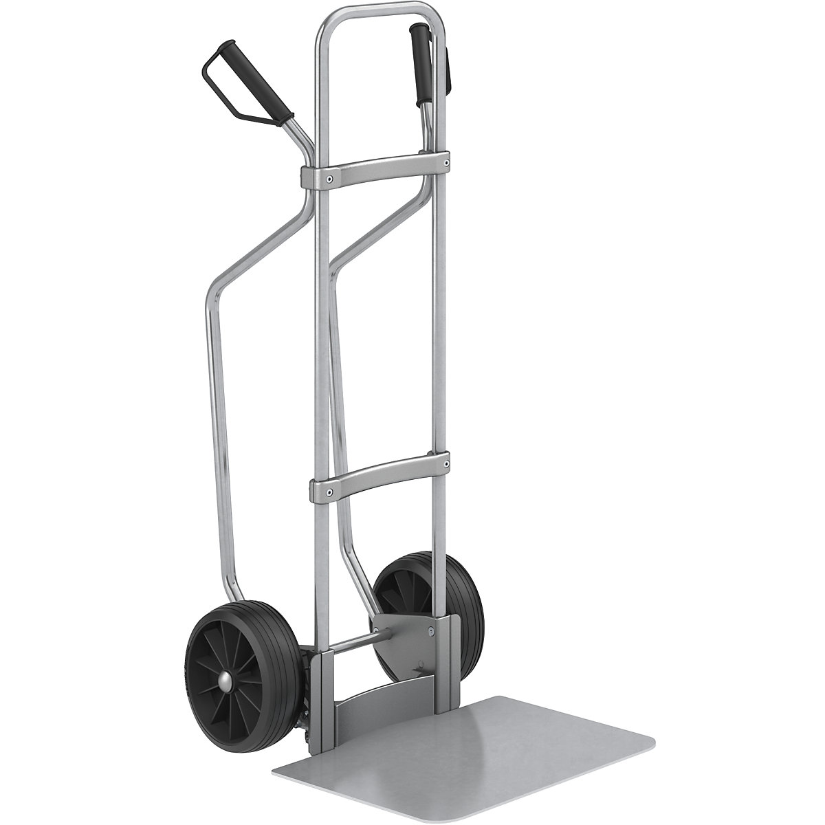 EUROKRAFTpro Sackkarre mit Kufen, verzinkt, Schaufel-BxT 450 x 500 mm, verzinkt, Vollgummibereifung