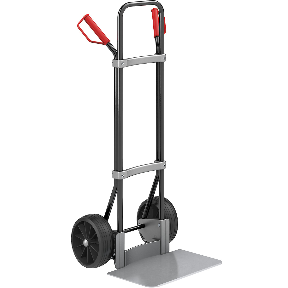 EUROKRAFTpro Sackkarre, schwarz, Schaufel-BxT 450 x 350 mm, verzinkt, Vollgummibereifung, ab 2 Stk