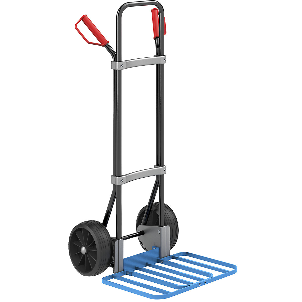 EUROKRAFTpro Sackkarre, schwarz, Paketschaufel-BxT 430 x 450 mm, blau, Vollgummibereifung