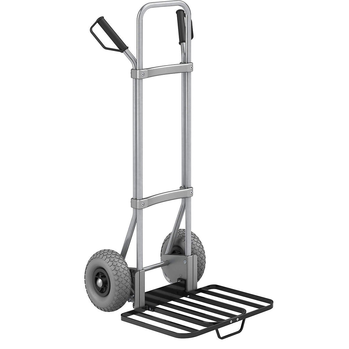 EUROKRAFTpro Sackkarre, verzinkt, Paketschaufel-BxT 430 x 450 mm, schwarz, mit Griff, PU-Bereifung