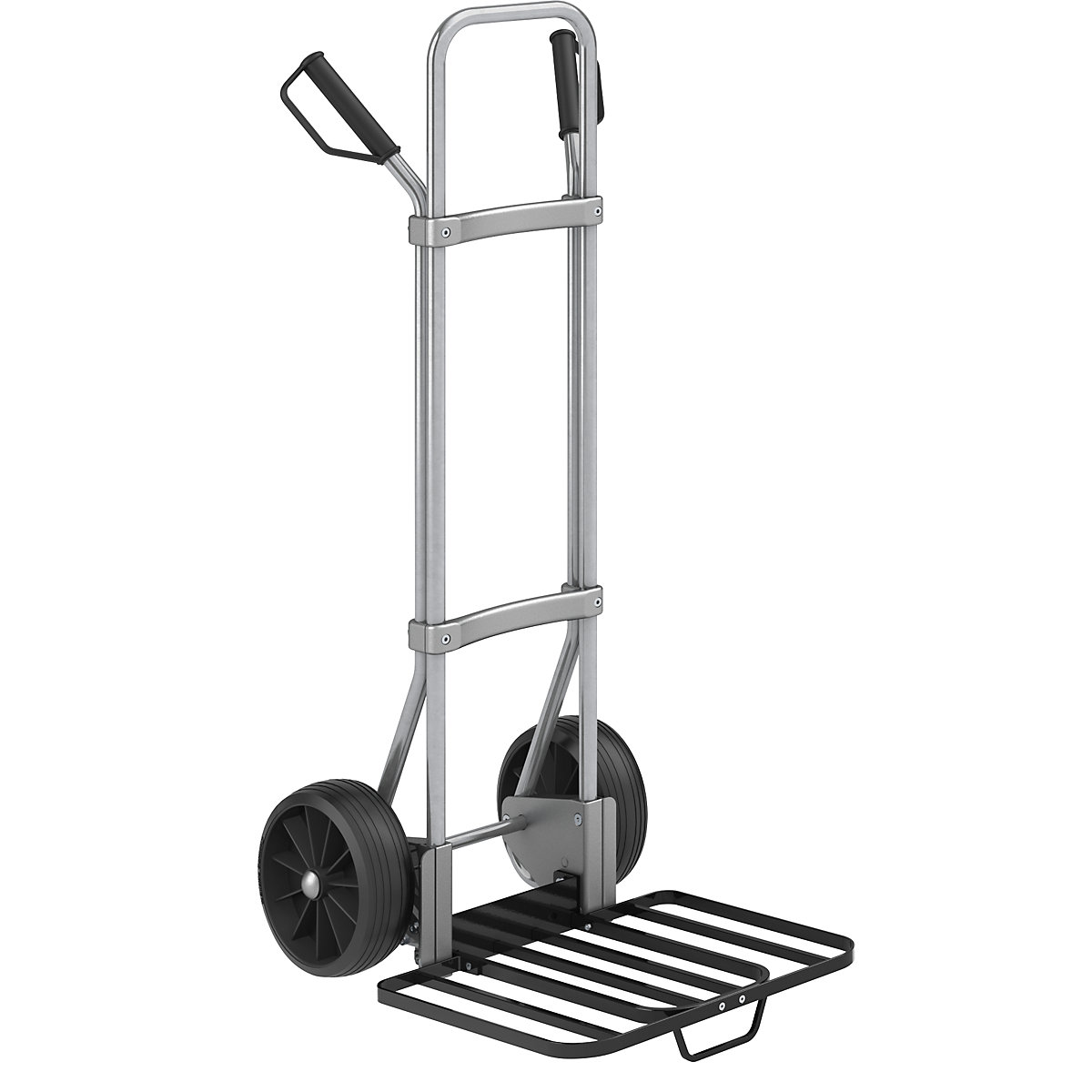 EUROKRAFTpro Sackkarre, verzinkt, Paketschaufel-BxT 430 x 450 mm, schwarz, mit Griff, Vollgummibereifung, ab 5 Stk
