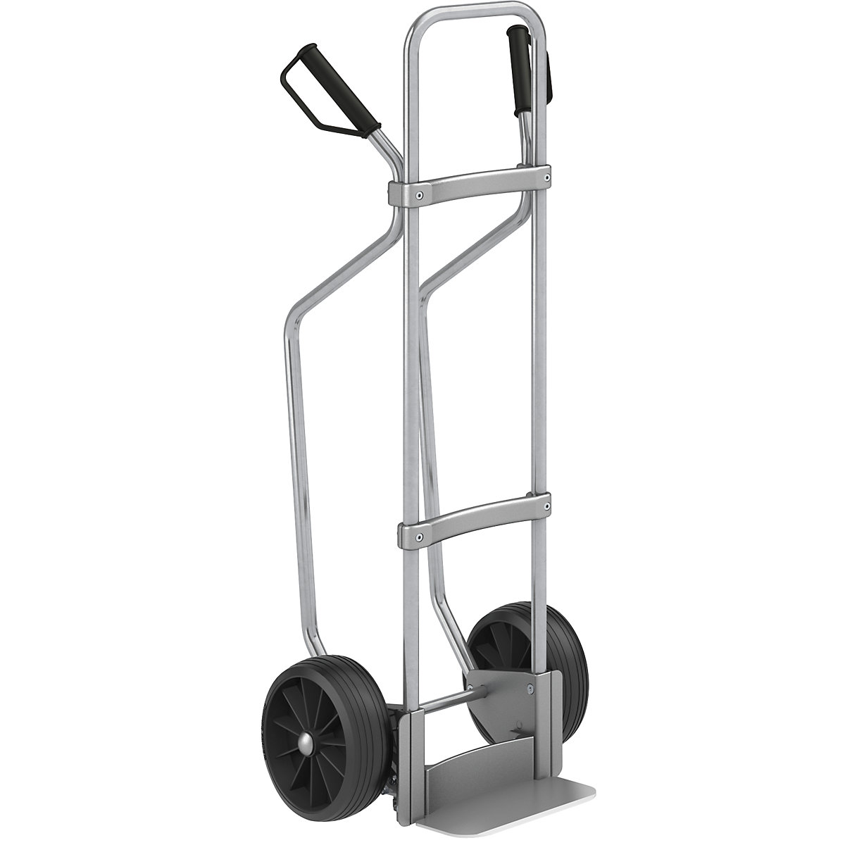 EUROKRAFTpro Sackkarre mit Kufen, verzinkt, Schaufel-BxT 280 x 140 mm, Alu, Vollgummibereifung