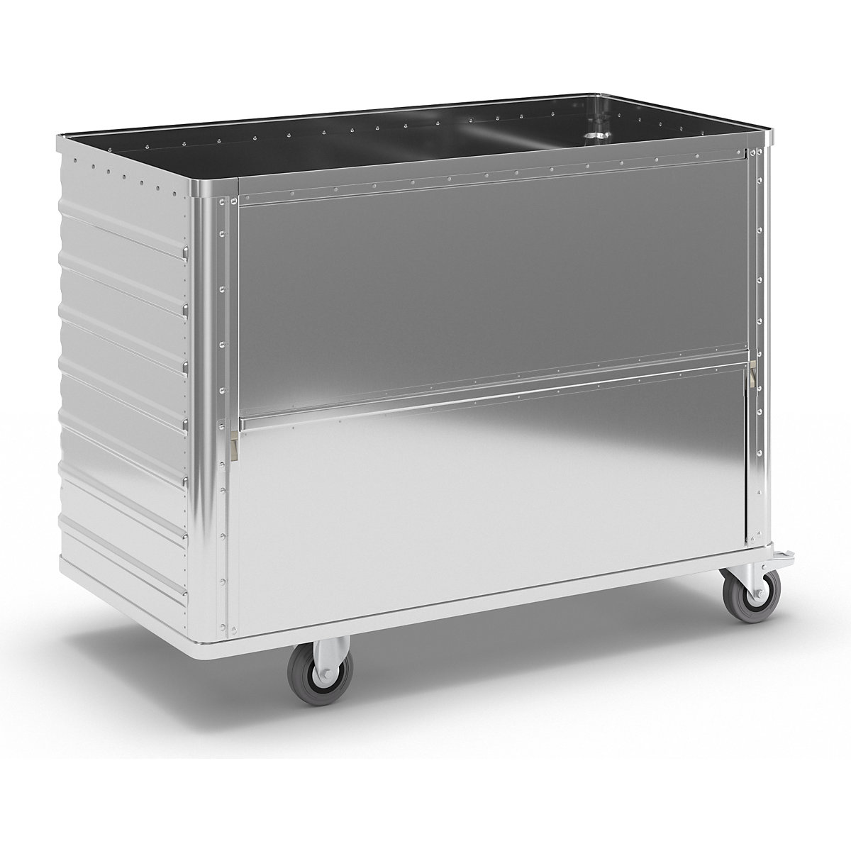 Aluminijska kolica s kutijom, bočna stijenka s mogućnošću spuštanja – Gmöhling, bez poklopca, volumen 650 l-1