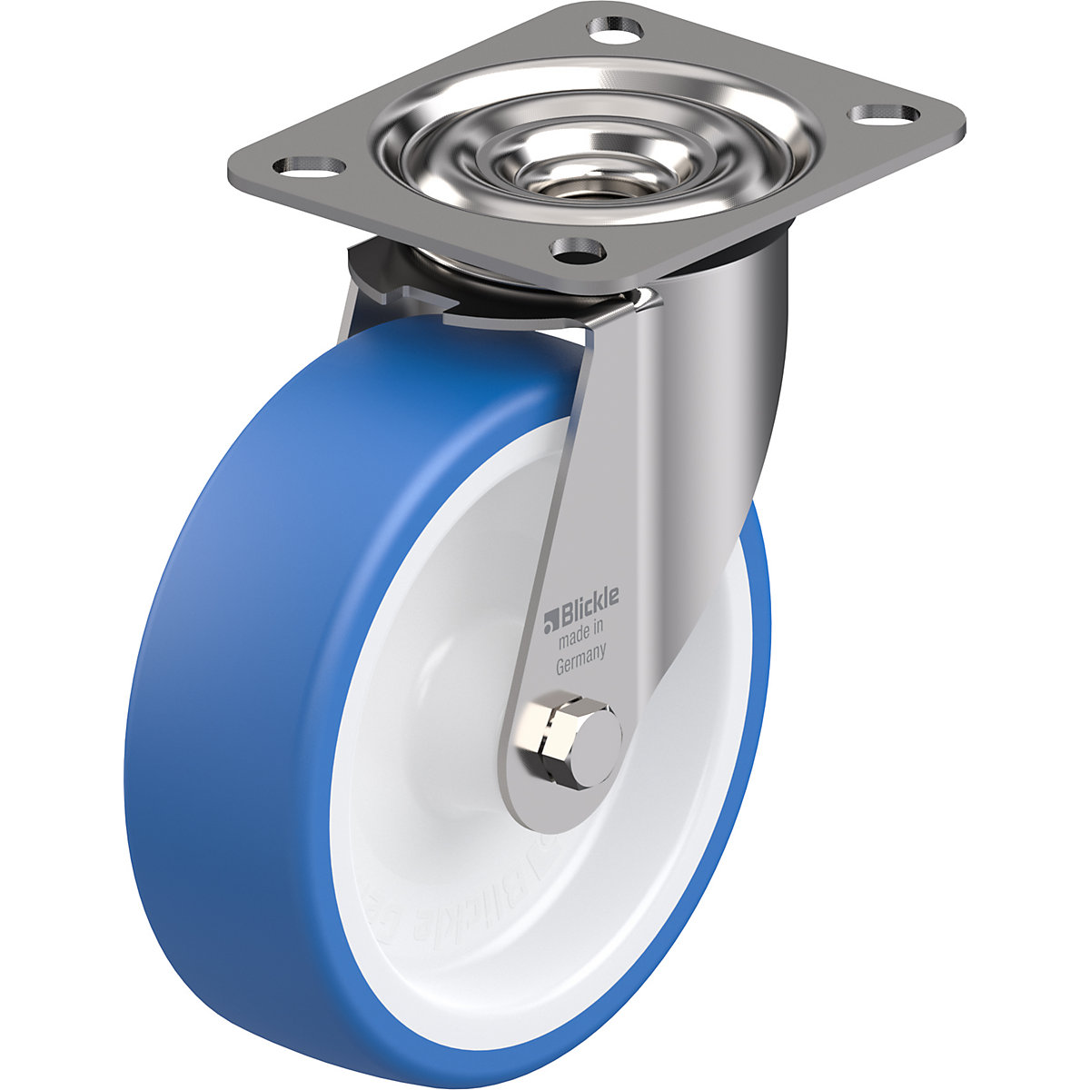 Ruota in TPU, corpo in lamiera d'acciaio – Blickle, Ø x larghezza ruote 125 x 40 mm, rotella pivottante, cuscinetto a sfera-1