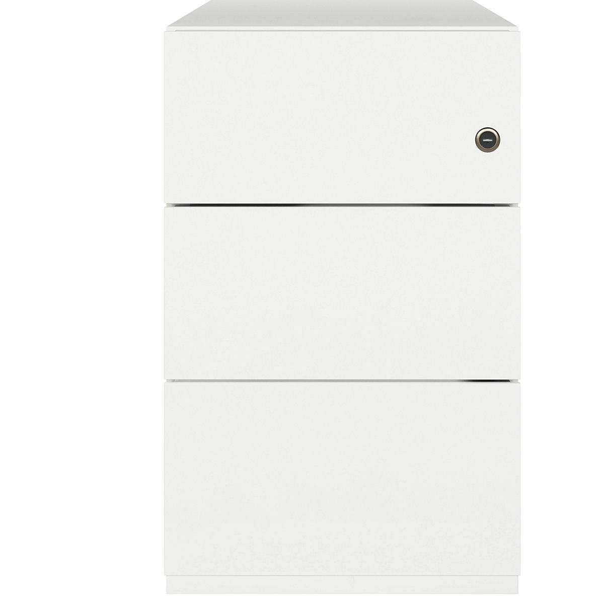 Cassettiera con rotelle Note™, con 3 cassetti universali – BISLEY, alt. x largh. x prof. 495 x 300 x 565 mm, con maniglia a listello, bianco traffico-1