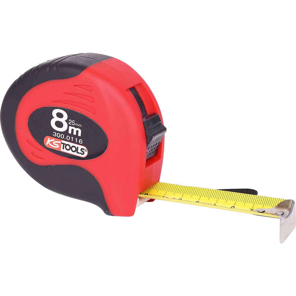 Ruletă cu sistem de blocare – KS Tools, negru / roșu, lungime 8 m, lățime bandă 25 mm-0