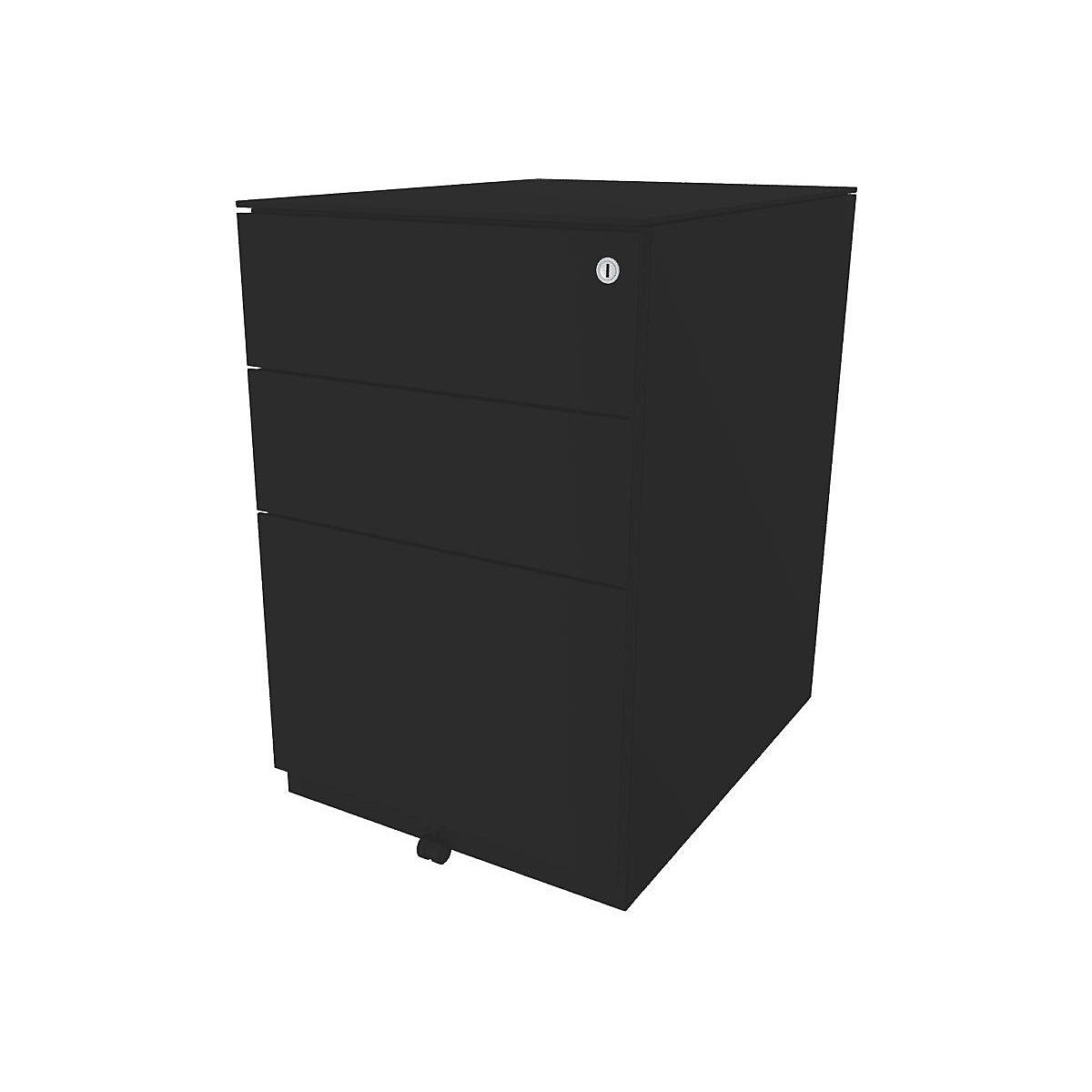 Pokretni ladičar Note™, s 2 univerzalne ladice, 1 element za vješanje registratora – BISLEY, VxŠxD 652 x 420 x 565 mm, s vrhom, u crnoj boji-1