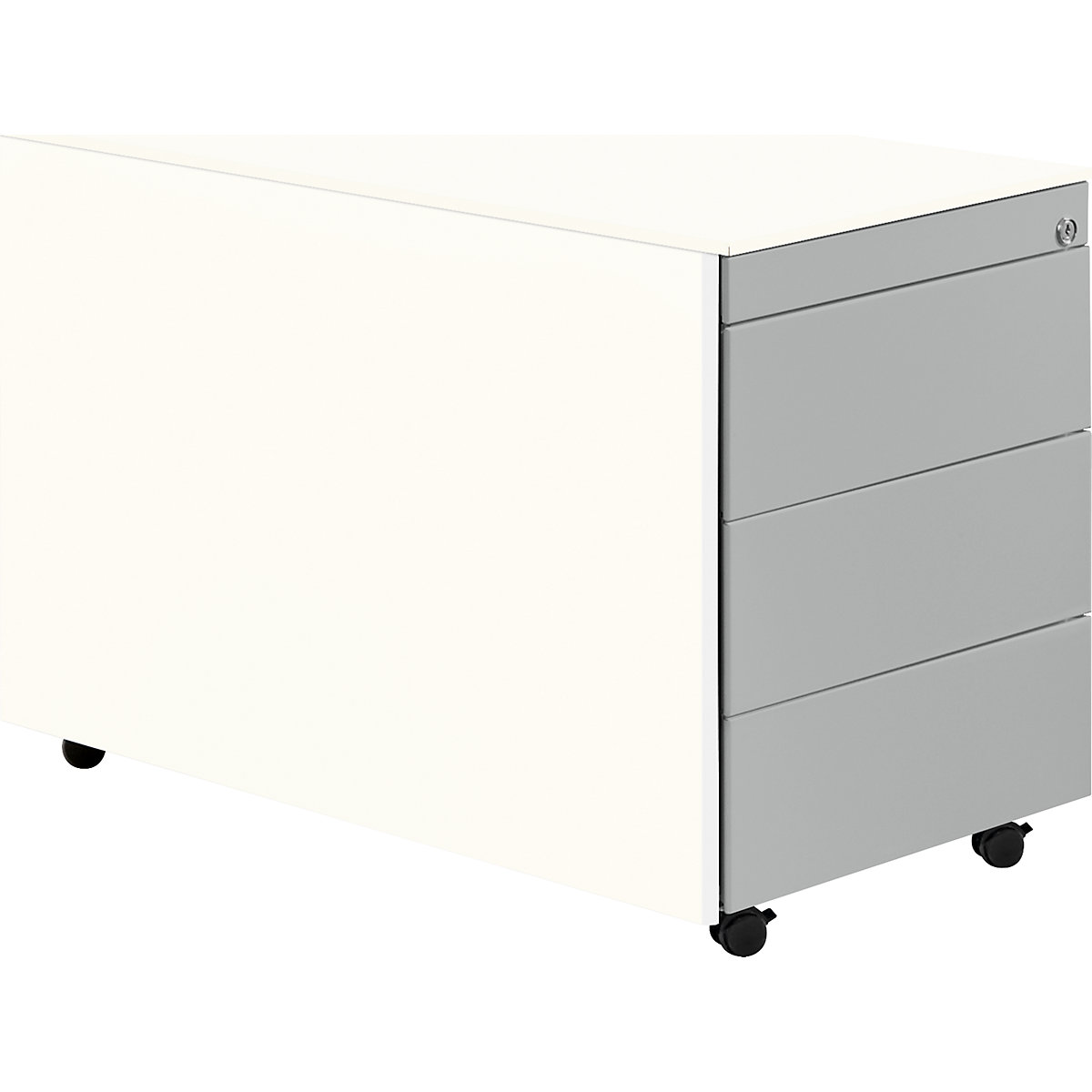 Pokretni ladičar s kotačima – mauser, VxD 570 x 800 mm, čelična ploča, 3 ladice, u čisto bijeloj / aluminij bijeloj / bijeloj boji-0
