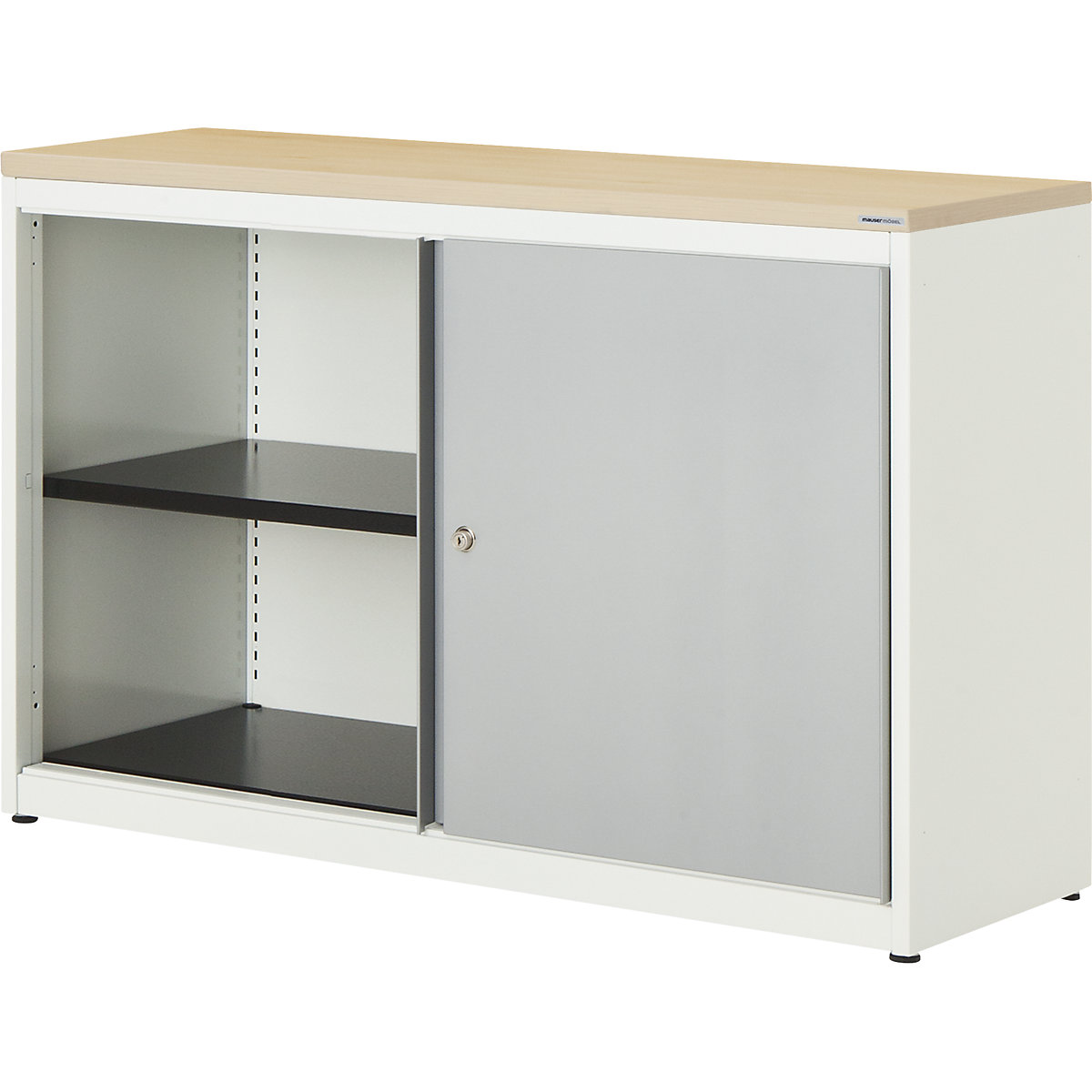 Ormar s kliznim vratima – mauser, VxŠxD 830 x 1200 x 432 mm, plastična ploča, 1 polica, u čisto bijeloj / aluminij bijeloj boji / optici javora-0