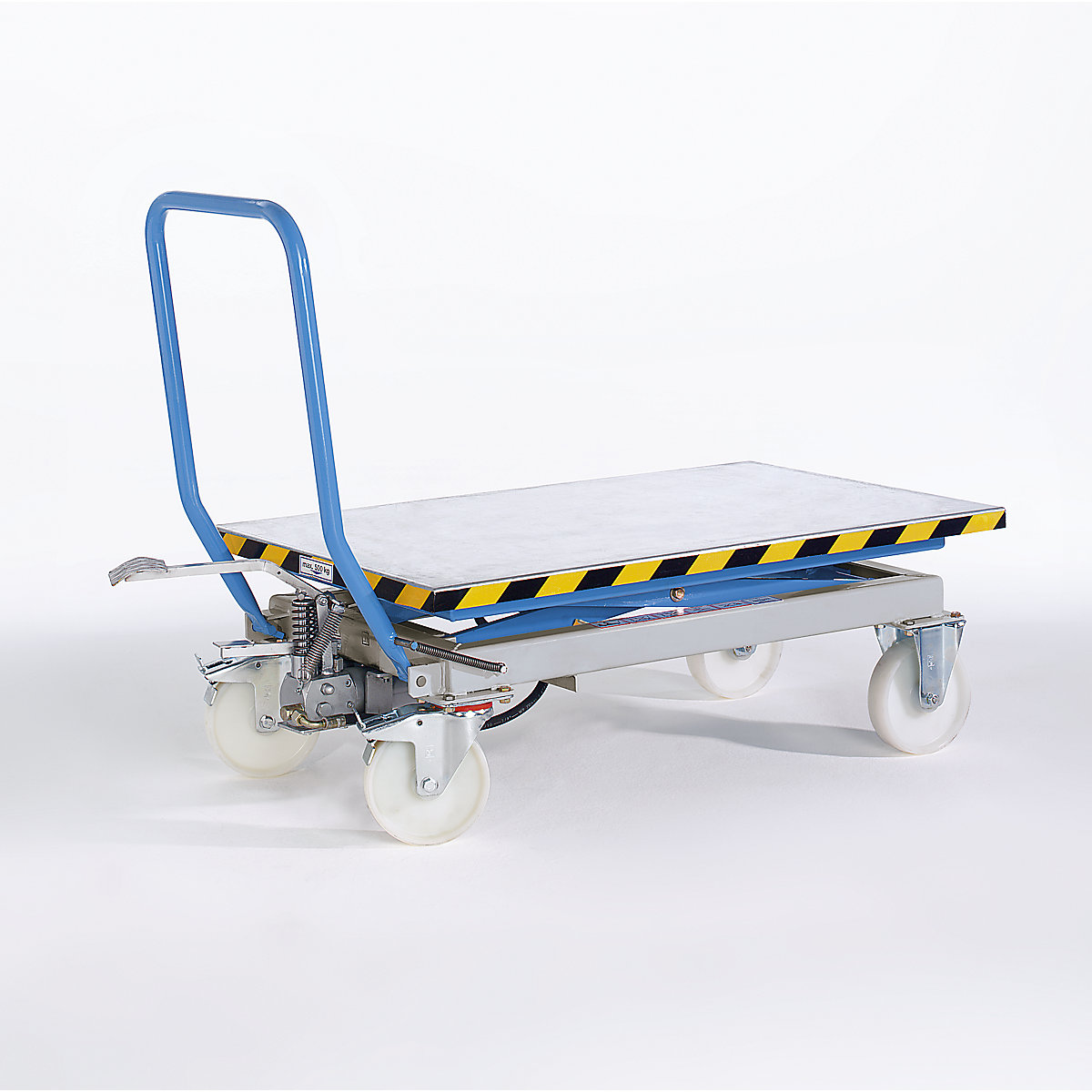 Nożycowy podnośny wózek stołowy – eurokraft pro, podnoszenie ręczne, nośność 500 kg, kółka z poliamidu-1
