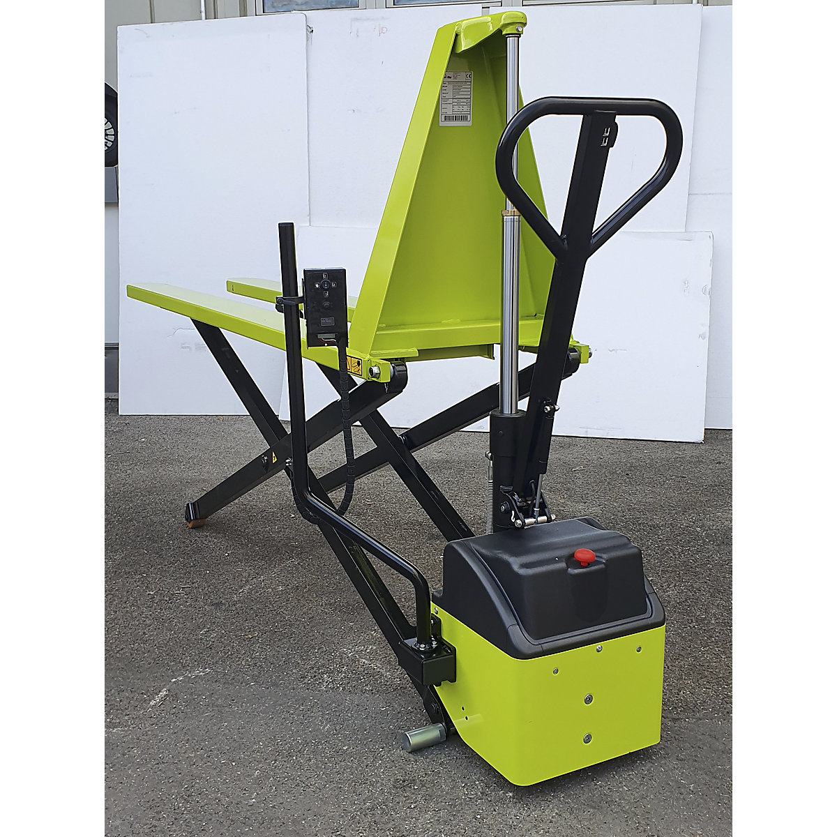 Cărucior elevator cu furci tip foarfece, electro-hidraulic cu ajustare de nivel – Pramac, capacitate portantă 1000 kg, lungime furci 1500 mm-0