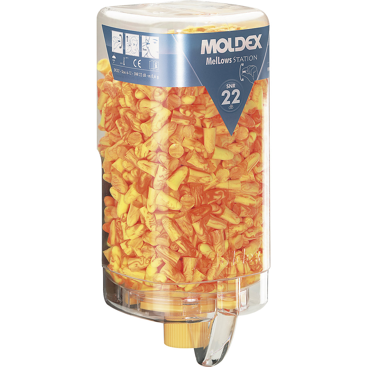 Kit de protection auditive, avec bouchons d'oreille – MOLDEX, MelLows® jaunes, rapport signal sur bruit 22 dB, avec 500 paires de MelLows®-0