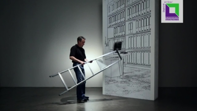 Escalera tipo tijera de peldaños planos de aluminio, de ascenso por un lado – MUNK (Imagen del producto 2)-1