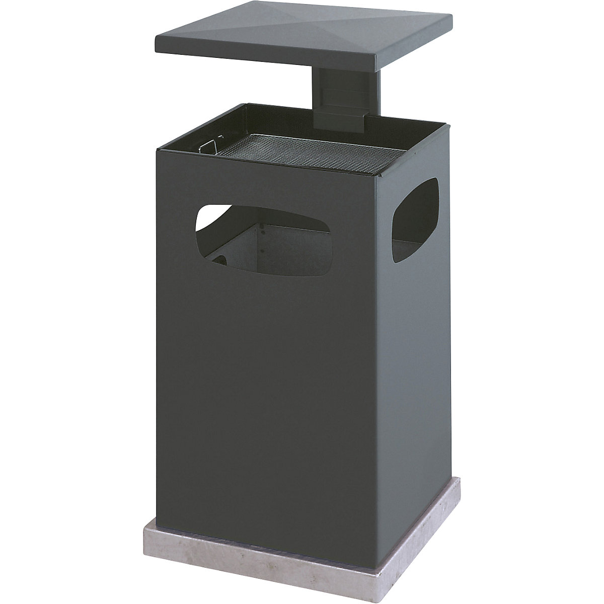 Spremnik za otpad s umetkom pepeljare i zaštitnim krovom, volumen 72 l, ŠxVxD 500 x 955 x 500 mm, u crno sivoj boji-0