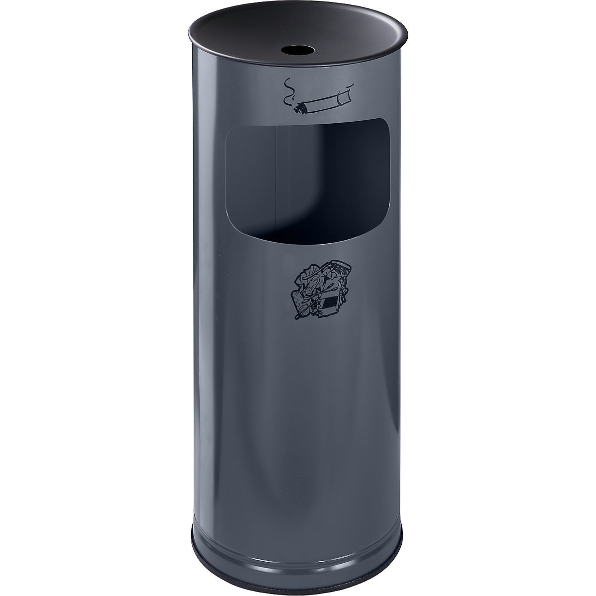 Bezpečnostní kombinovaný popelník – VAR, ocelový plech, objem 17 l, v x Ø 610 x 250 mm, antracitová-0