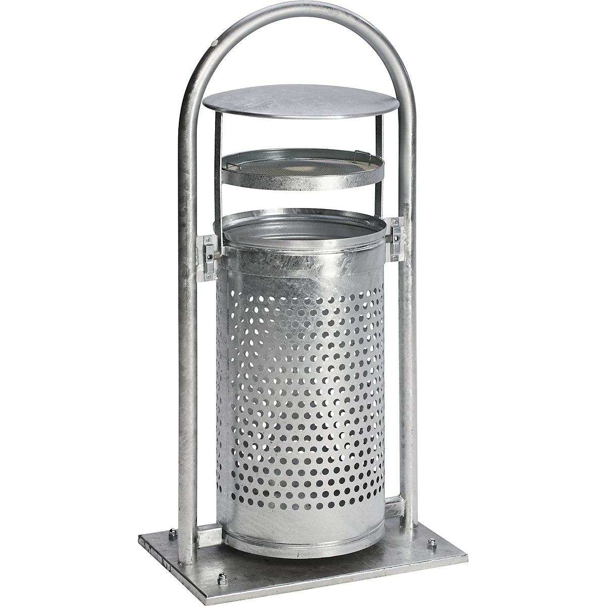 Kombinovaný popelník s trubkovým obloukem a stříškou – VAR, objem 65 l, š x v x h 580 x 1145 x 380 mm, žárově pozinkováno-0