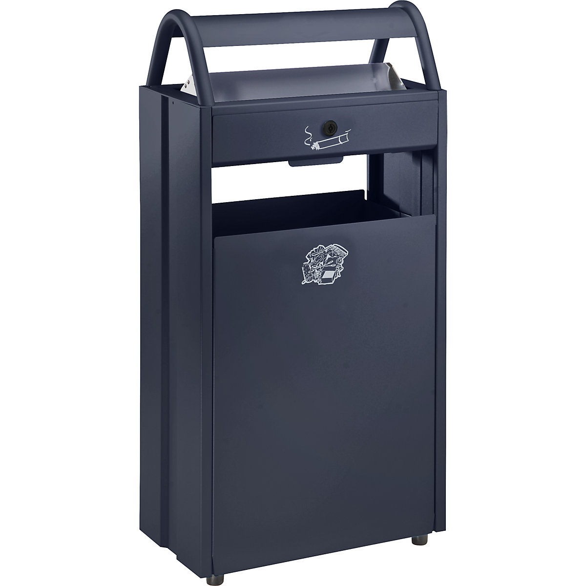 Sběrač odpadů s popelníkem a ochrannou stříškou proti dešti – VAR, objem 60 l, š x v x h 480 x 960 x 250 mm, černošedá RAL 7021-0