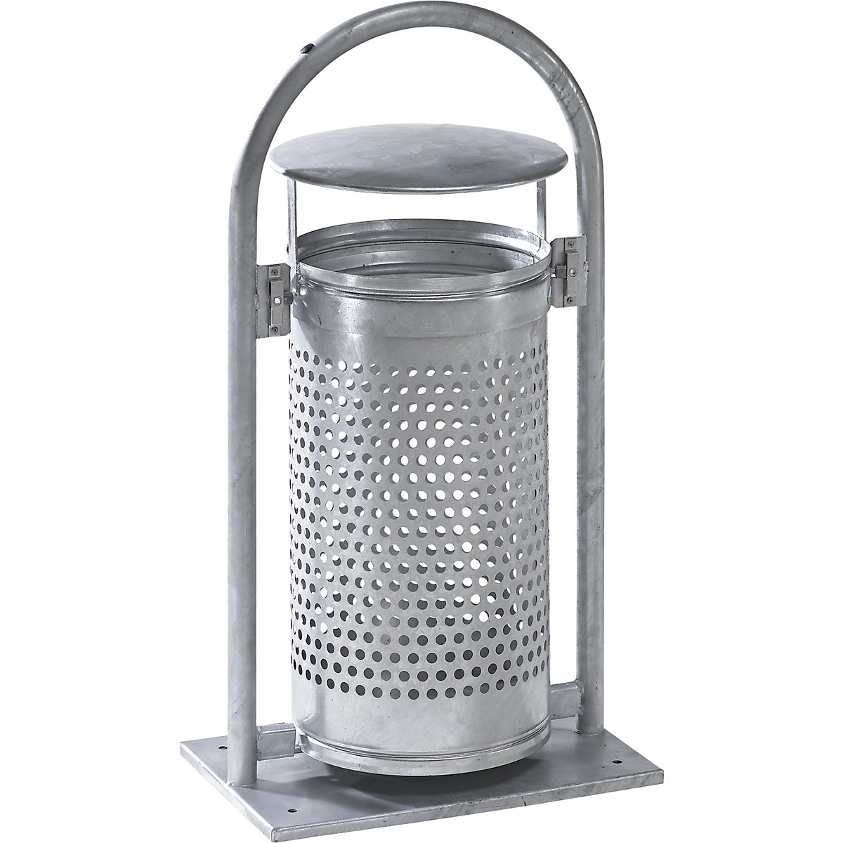 Venkovní nádoba na odpad, 65 l, ocel – VAR, š x v x h 580 x 1145 x 380 mm, s trubkovým obloukem a stříškou, žárově pozinkováno-0