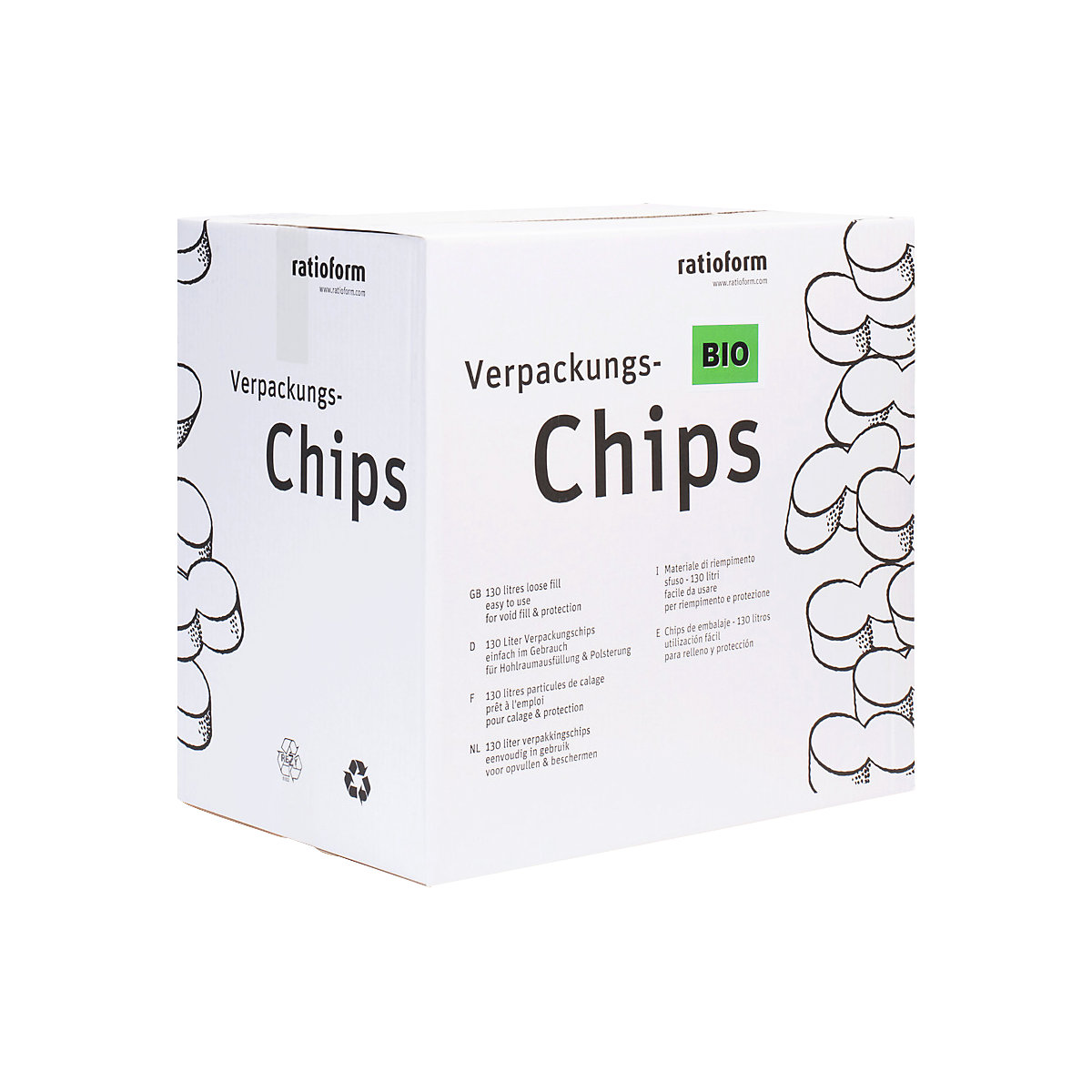 Verpackungschips flo-pak® BIO im Spendekarton ratioform
