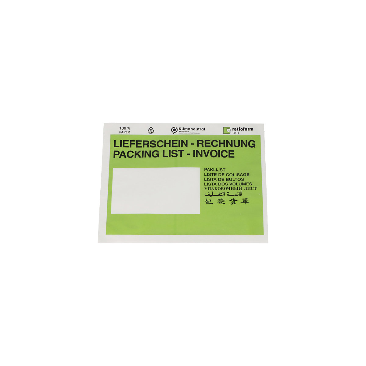 Dokumententaschen aus Papier terra, Aufdruck Lieferschein – Rechnung, VE 1000 Stk, LxB 175 x 131 mm, grün-5