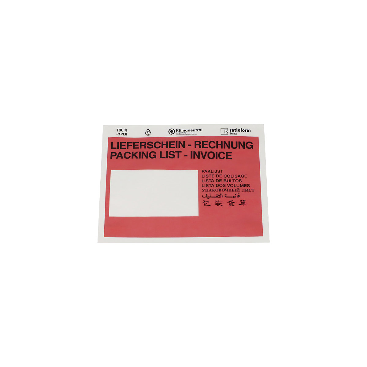 Dokumententaschen aus Papier terra, Aufdruck Lieferschein – Rechnung, VE 1000 Stk, LxB 175 x 131 mm, rot-2
