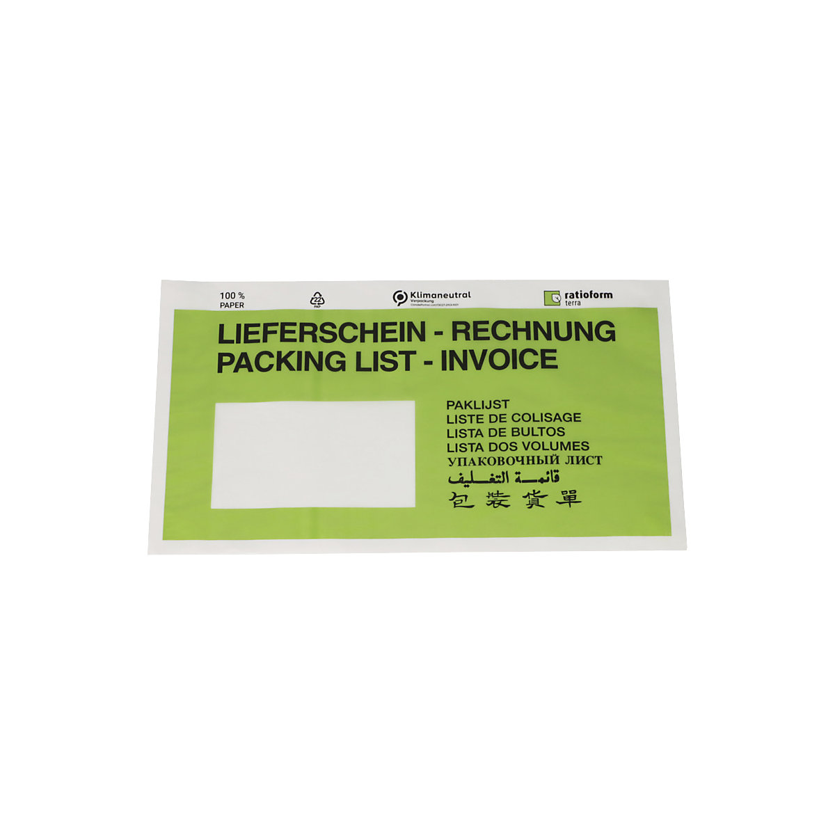 Dokumententaschen aus Papier terra, Aufdruck Lieferschein – Rechnung, VE 1000 Stk, LxB 240 x 131 mm, grün, ab 10 VE-3