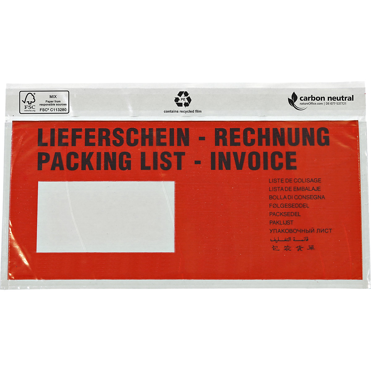 Recycling-Dokumententaschen, Aufdruck Lieferschein – Rechnung, VE 1000 Stk, LxB 240 x 117 mm-1