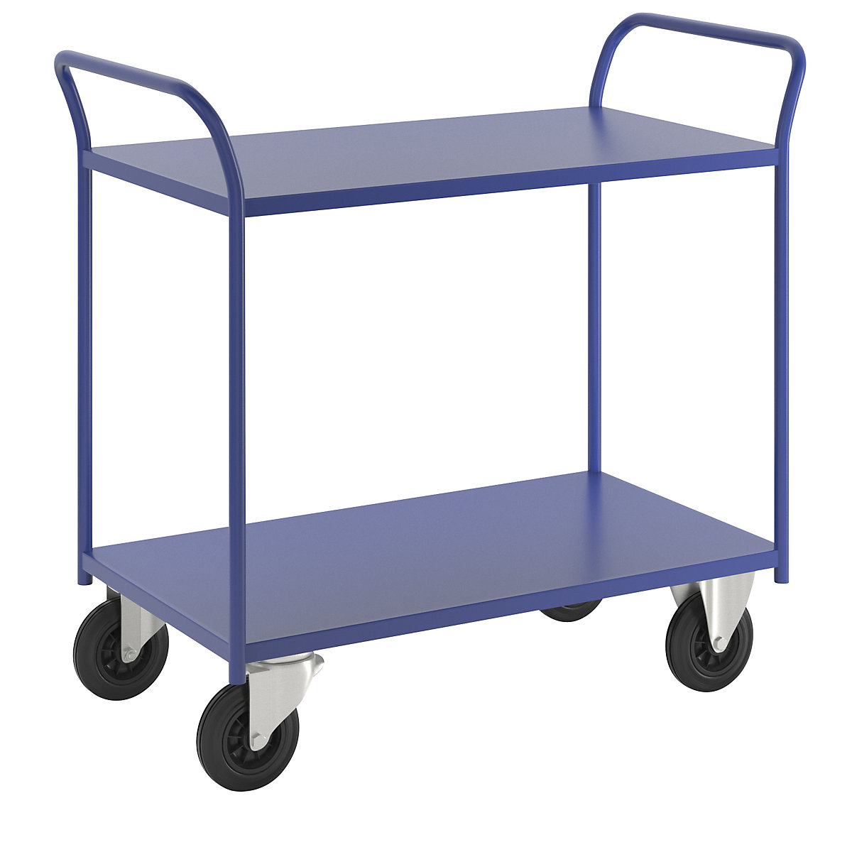 Stolový vozík KM41 – Kongamek, 2 etáže, d x š x v 1070 x 550 x 1000 mm, modrá, 2 otočná a 2 pevná kola-1