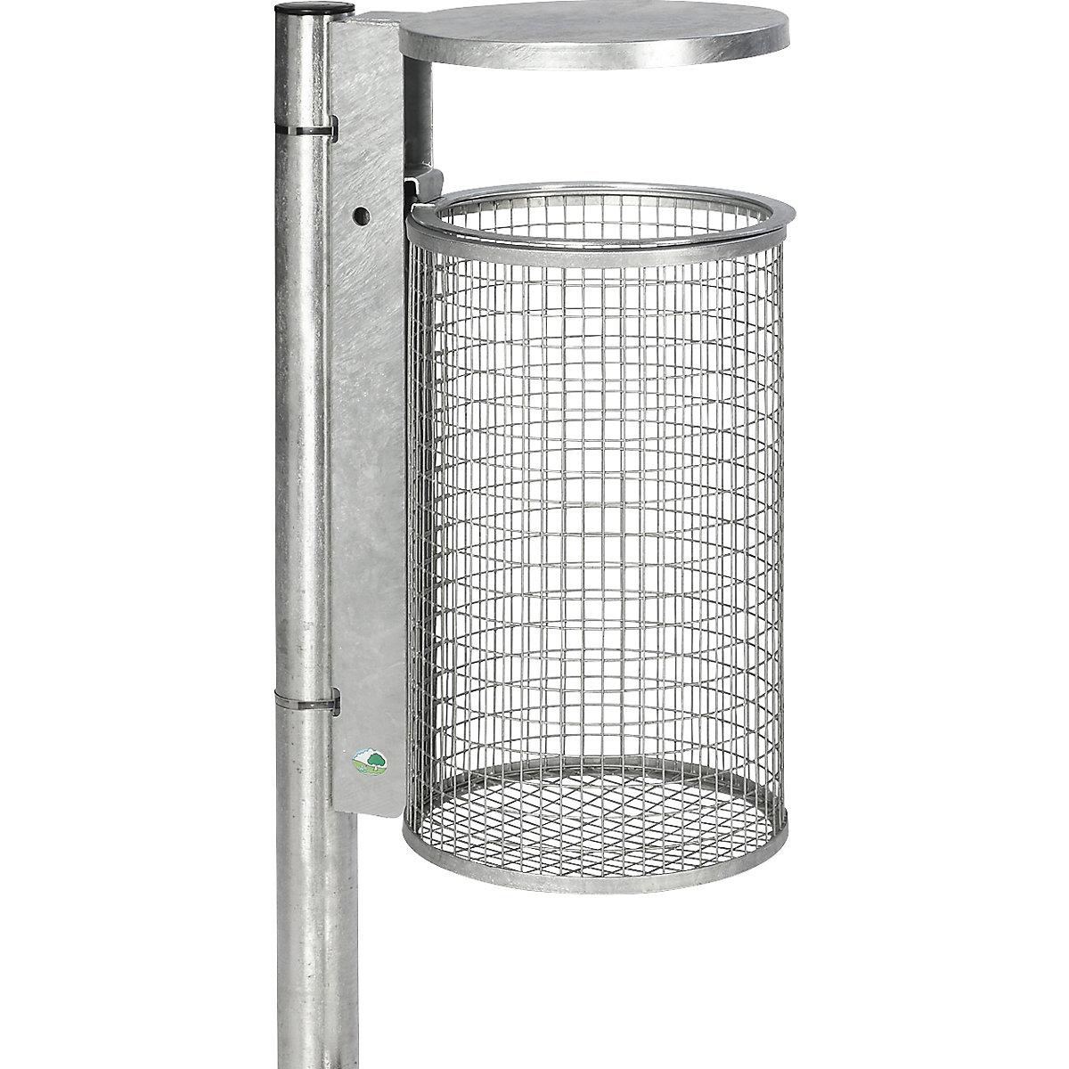Wire mesh waste basket with hood and post – VAR