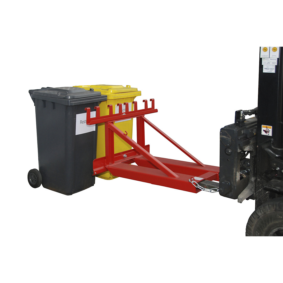 Waste bin lifter – eurokraft pro, for 2 bins, flame red-0