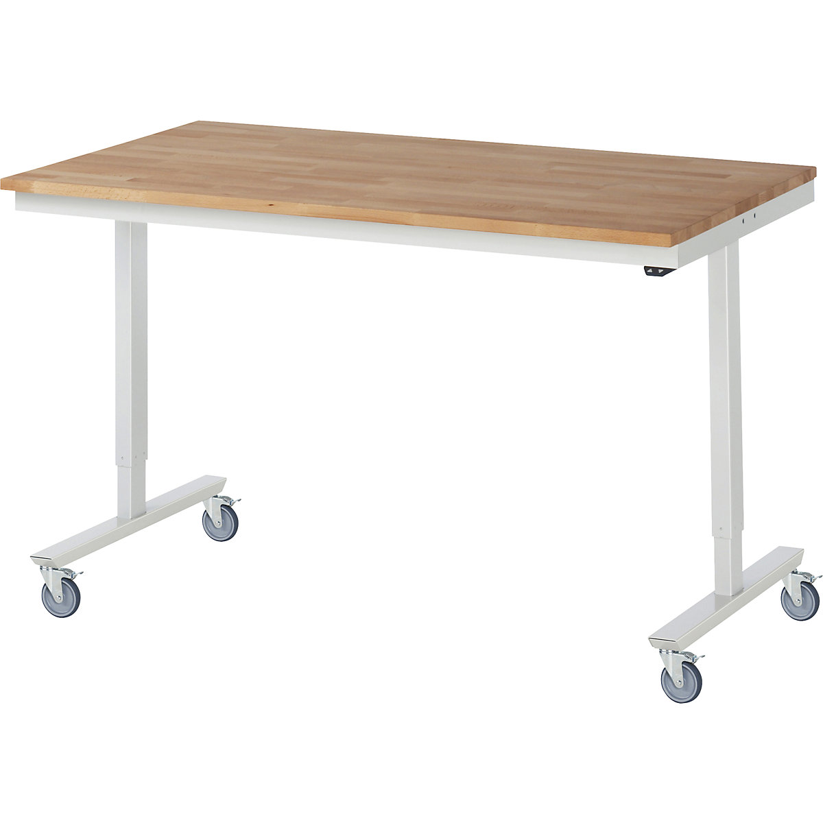 Elektrisch höhenverstellbarer Arbeitstisch, fahrbar RAU, Buche massiv, Plattenbreite 1500 mm-0