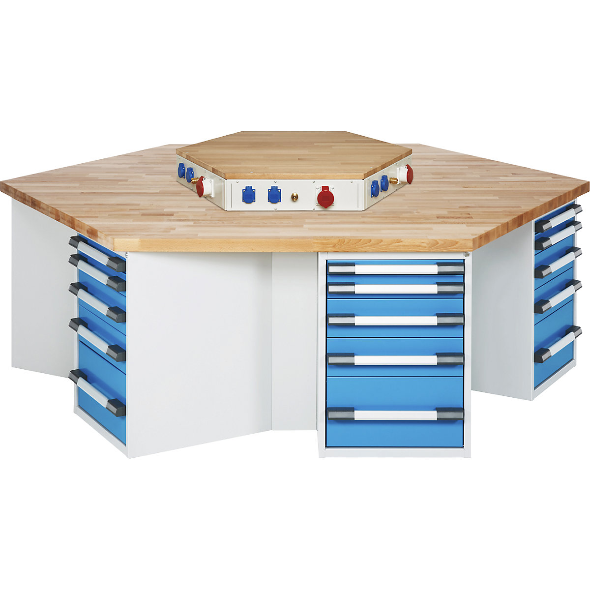 Groepswerkbank – eurokraft pro, 6 werkstations, met energie-opzetstuk, hoogte 890 mm-0