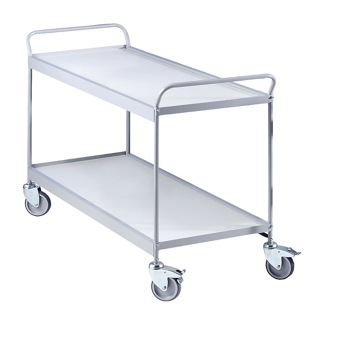 Servierwagen, Ladefläche 990 x 545 mm, Tragfähigkeit 150 kg, 2 Etagen, 4 Lenkrollen, davon 2 mit Doppelstopp