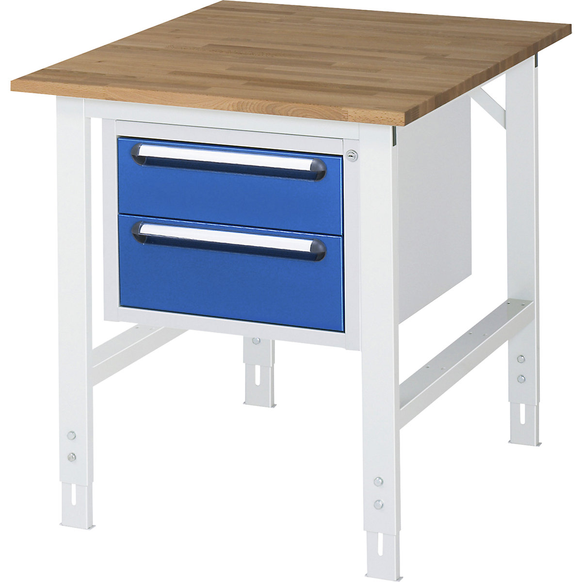 Work table with drawer cupboard, base container with 2 drawers 1 x 150, 1 x 180 mm, WxD 750 x 1000 mm, solid beech wood panel, thickness 25 mm-0