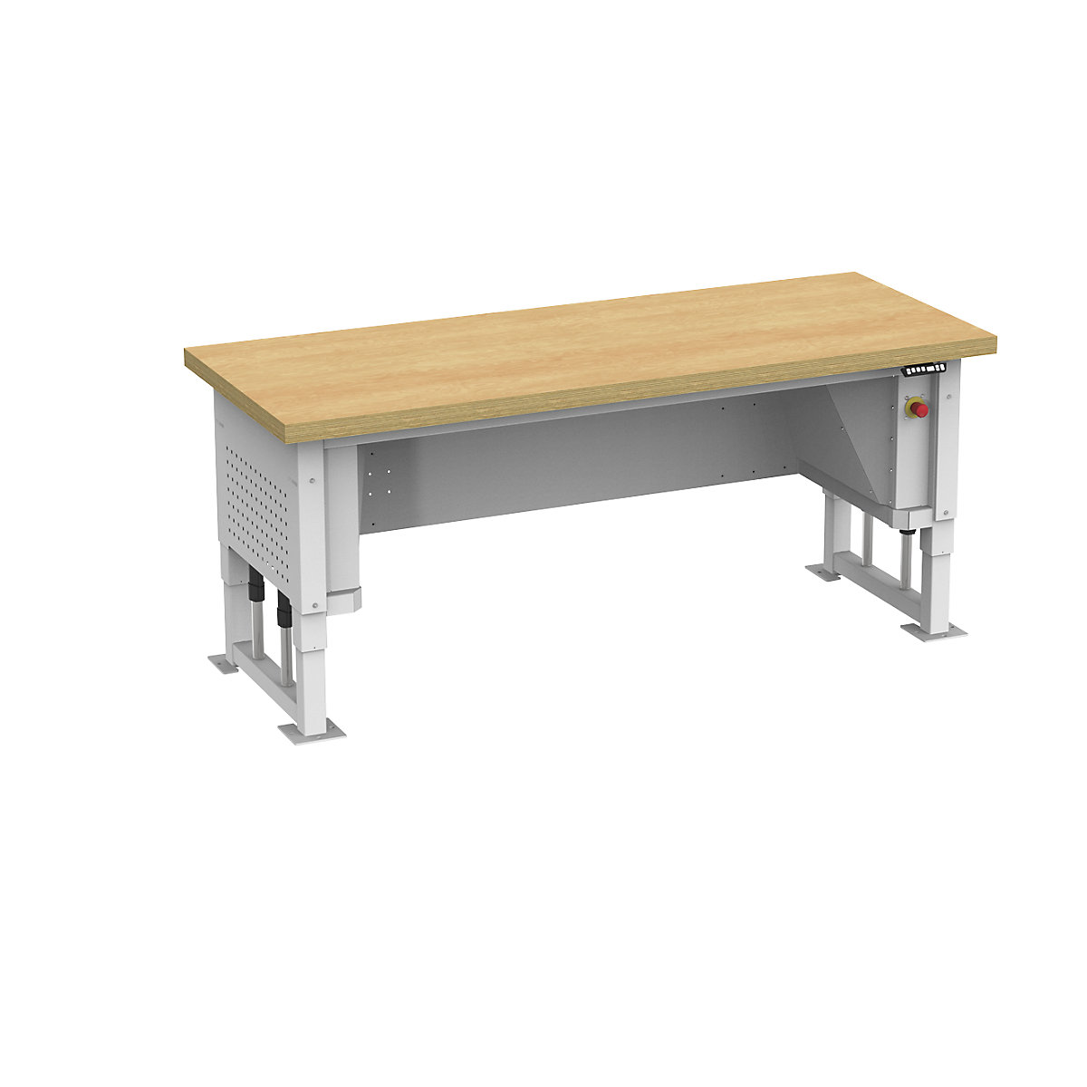 Heavy duty table, electrically height adjustable, worktop width 2030 mm, max. surface load 1000 kg, light grey RAL 7035-1