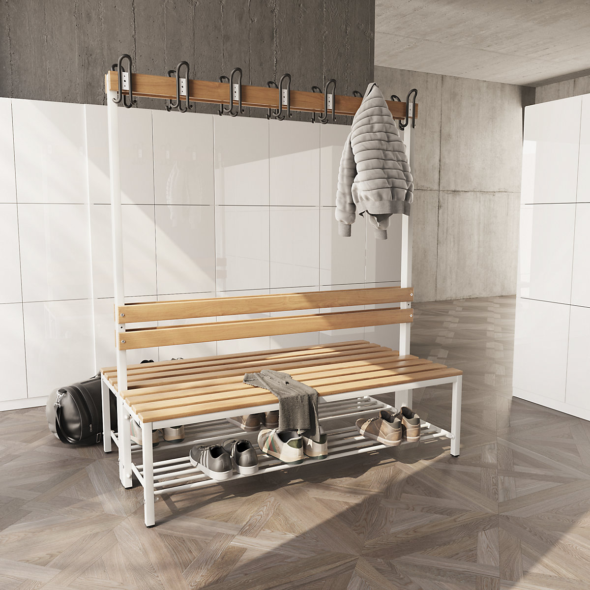 Shoe shelf for eurokraft basic changing room bench (Product illustration 3)-2