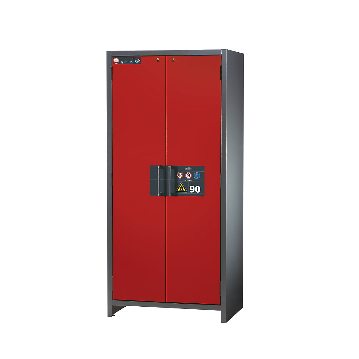 Fire resistant industrial hazardous goods cupboard, type 90 – asecos, HxWxD 1955 x 900 x 615 mm, 2 door, traffic red-2