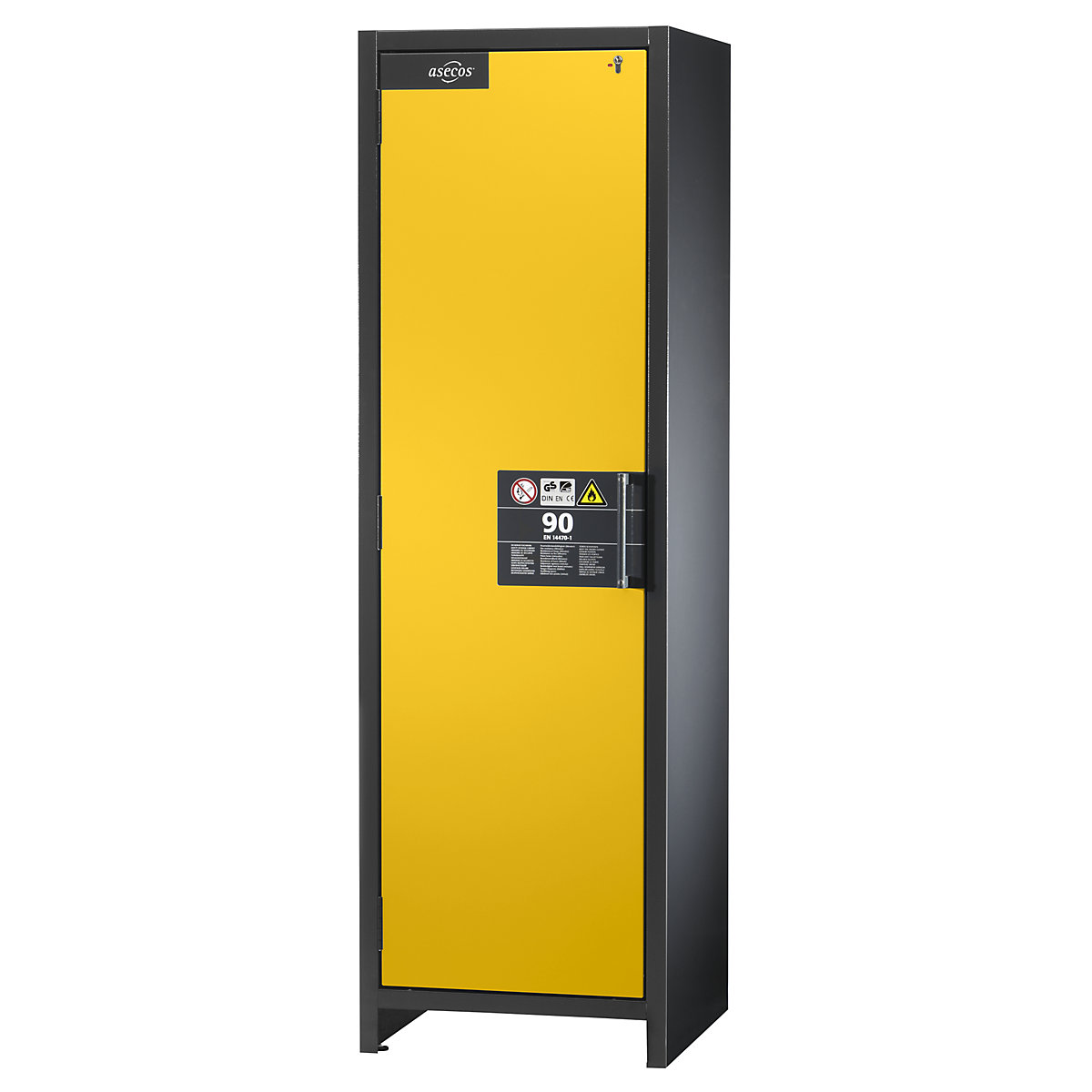 Fire resistant industrial hazardous goods cupboard, type 90 – asecos, HxWxD 1955 x 600 x 615 mm, 1 door, golden yellow-11