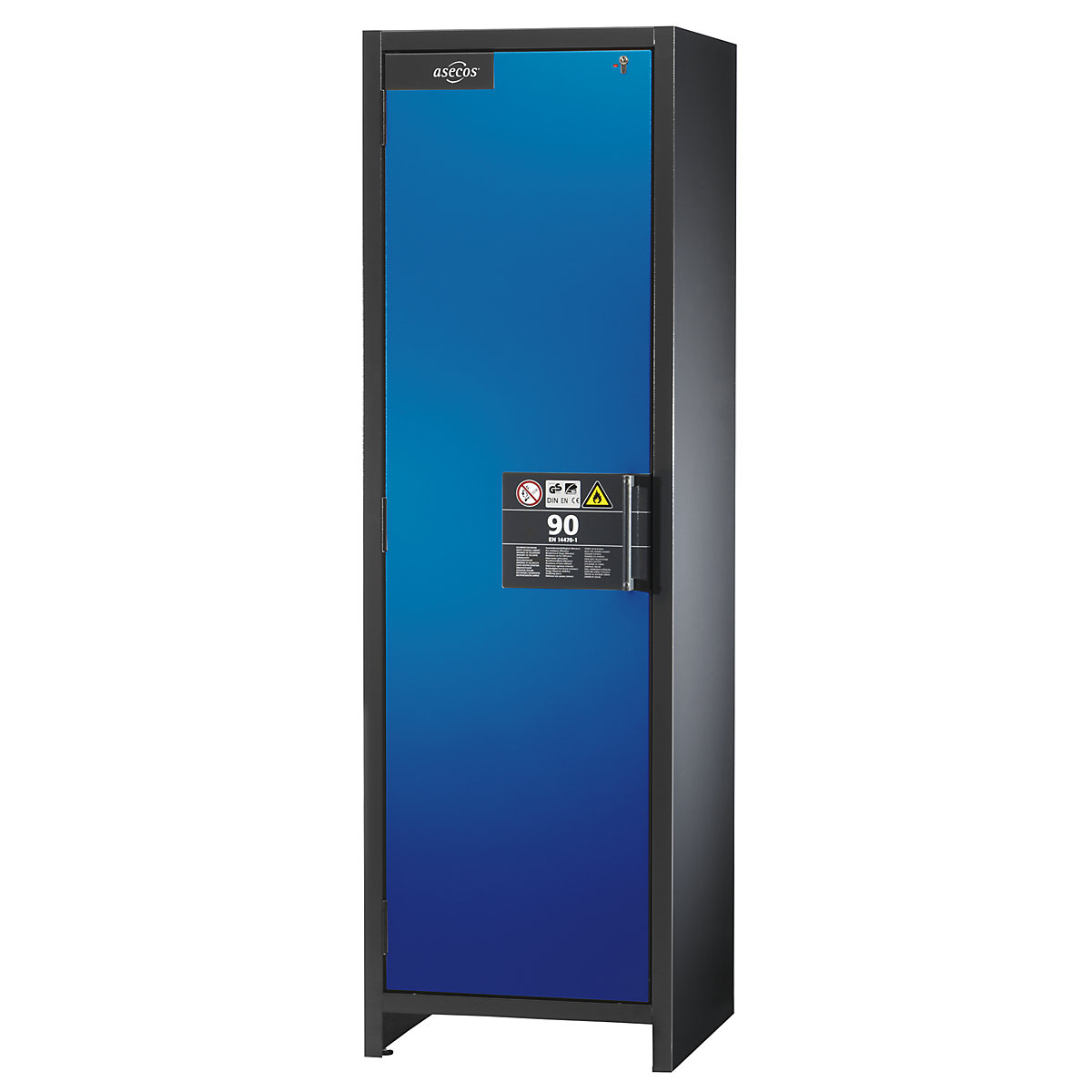 Fire resistant industrial hazardous goods cupboard, type 90 – asecos, HxWxD 1955 x 600 x 615 mm, 1 door, gentian blue-12