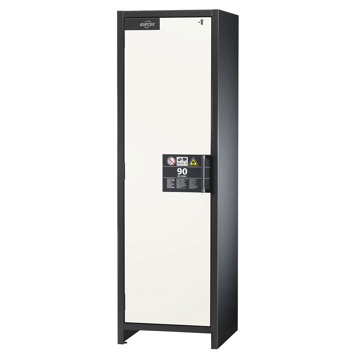Fire resistant industrial hazardous goods cupboard, type 90 – asecos, HxWxD 1955 x 600 x 615 mm, 1 door, pure white-16