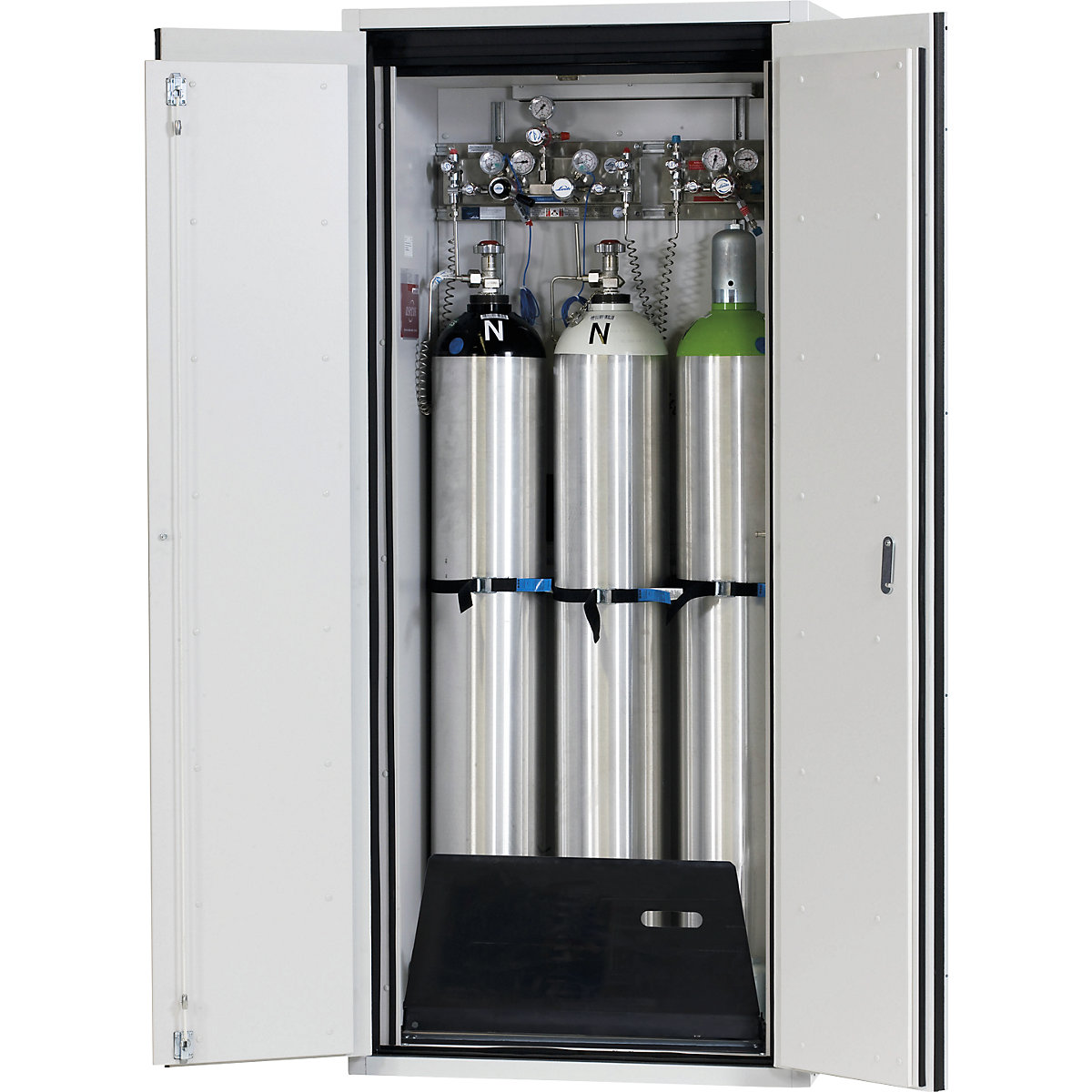 G90 fire-resistant pressurised gas cylinder cupboard – asecos, for storage in workrooms, for 3 x 50 l bottles-2