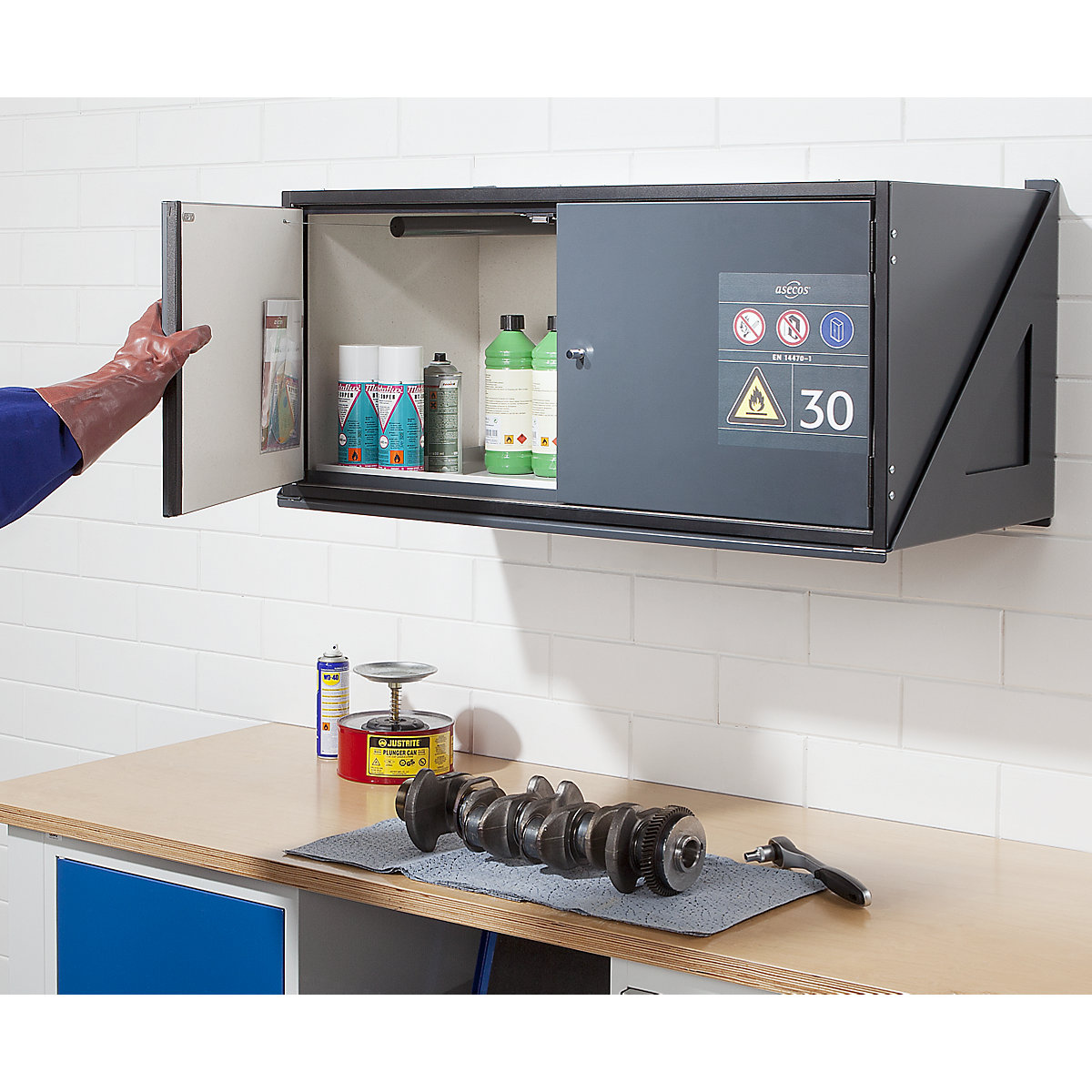 Type 30 hazardous goods wall mounted storage cupboard, fire resistant – asecos (Product illustration 2)-1