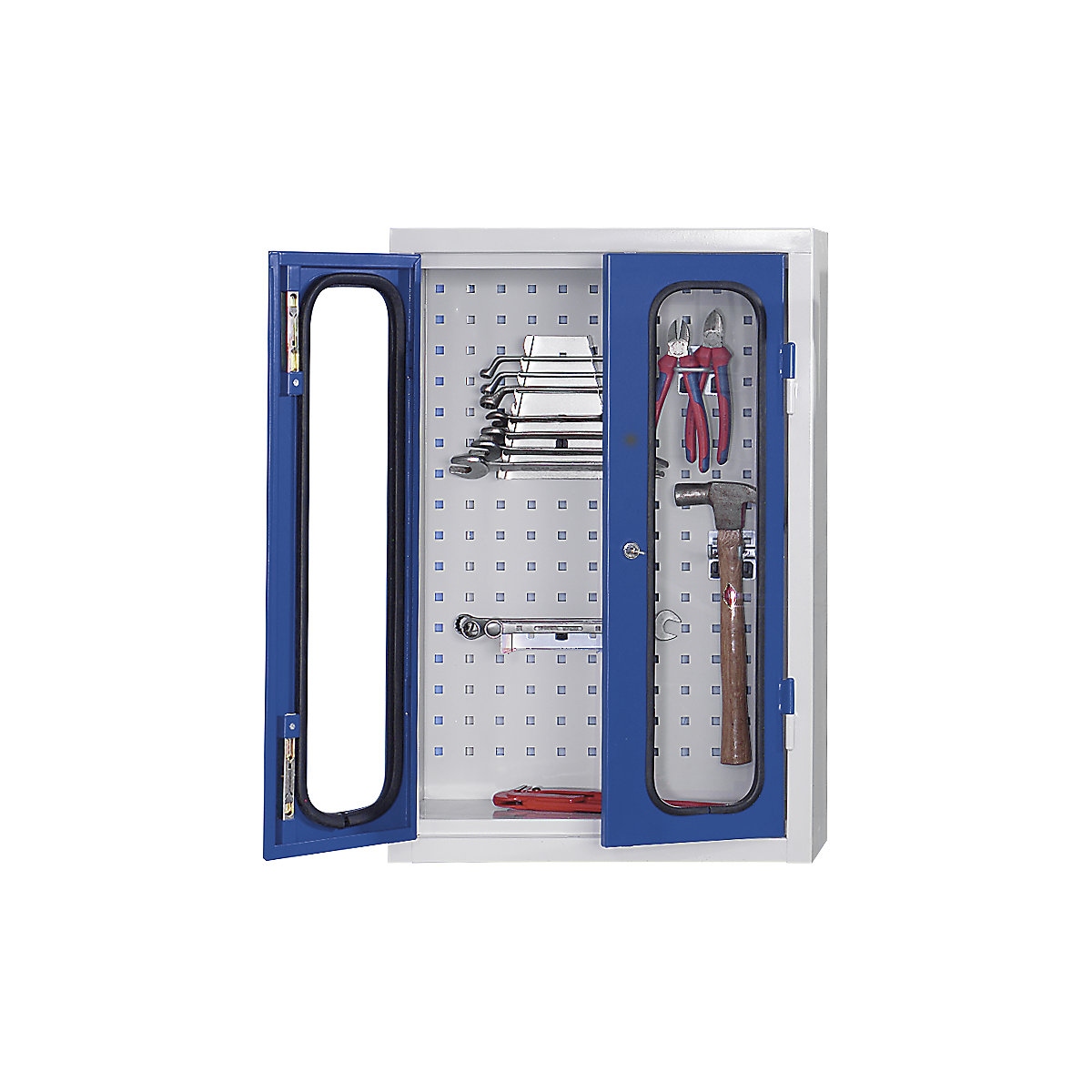 Wall mounted tool cupboard with window