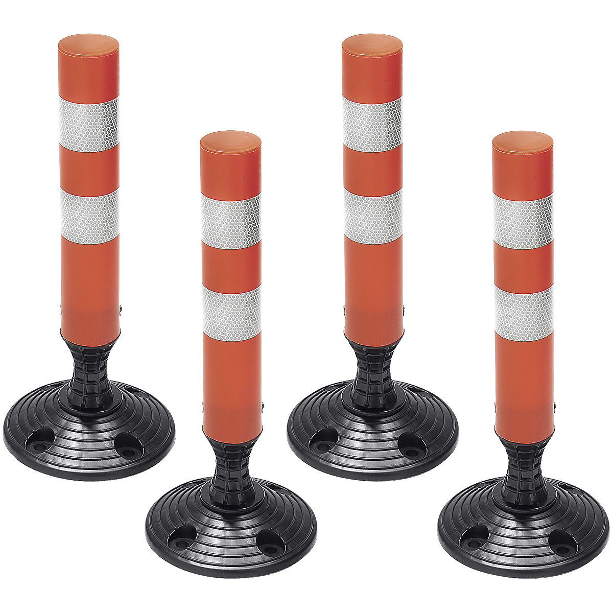 Flexible barrier post with reflective stripes
