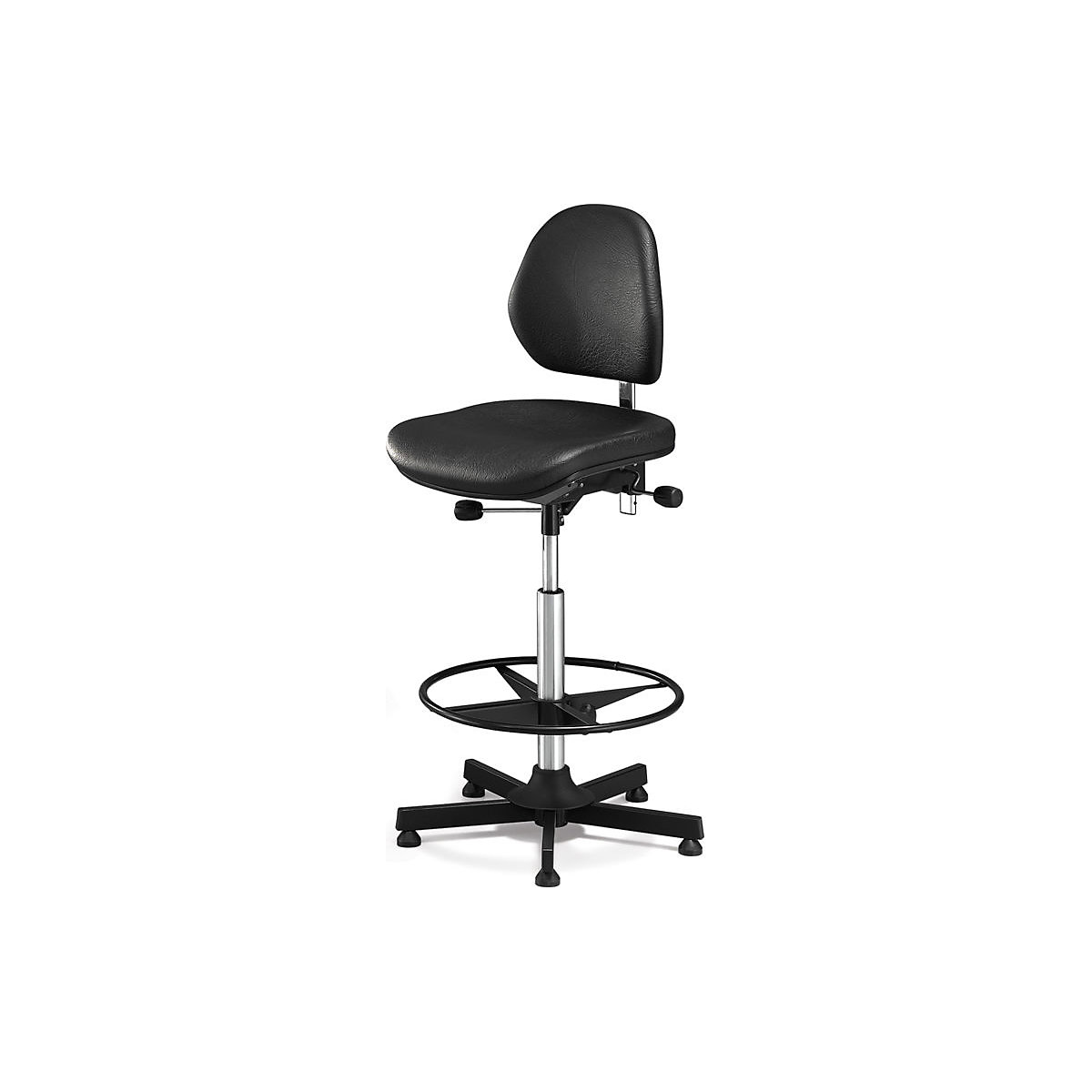 AEGA industrial chair, high model with floor glides and foot ring, vinyl, black, height adjustable 670 – 930 mm-4