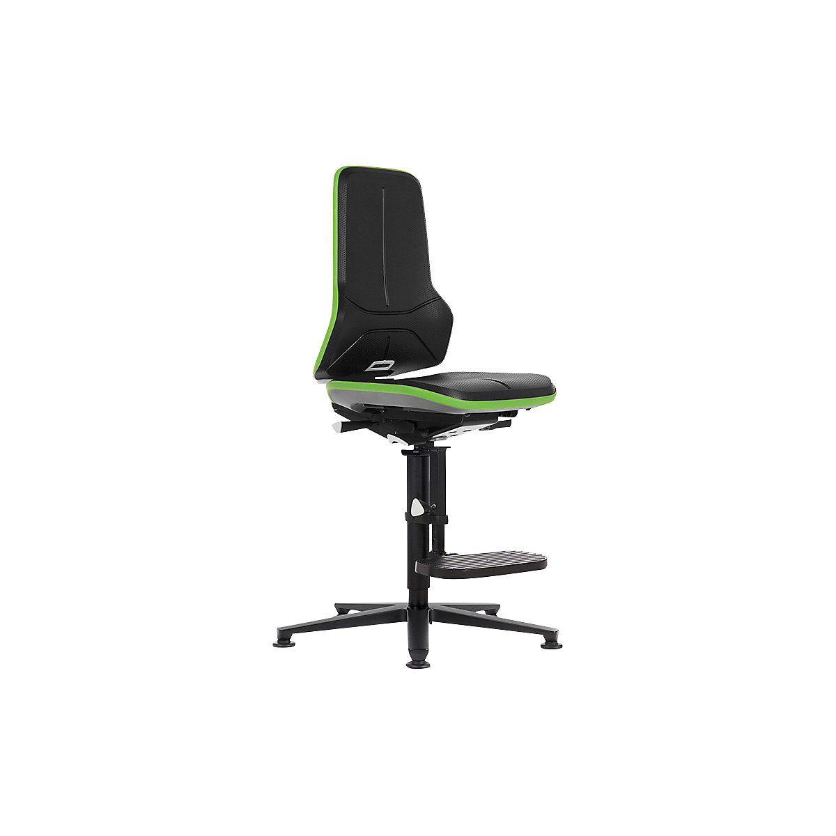 NEON ESD industrial swivel chair, floor glides, step-up – bimos, permanent contact mechanism, PU foam, green bumper-13