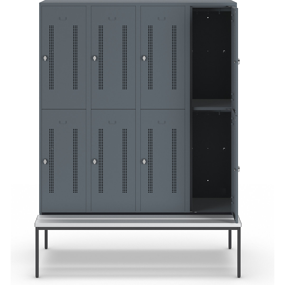 Berlin 1 bench seat double deck clothes locker – Wolf (Product illustration 3)-2