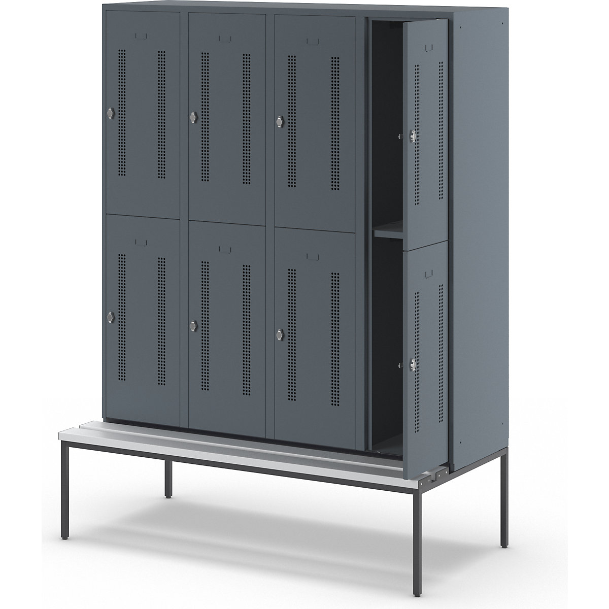Berlin 1 bench seat double deck clothes locker – Wolf (Product illustration 8)-7